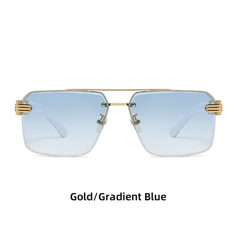 Trimmed Frameless Sunglasses With Large Frame