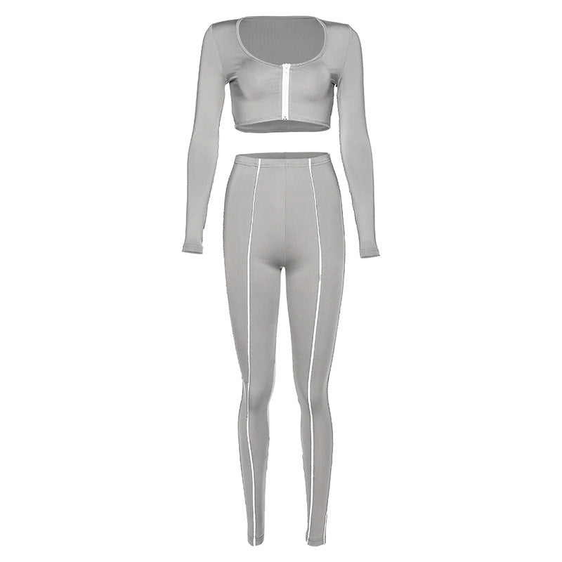 Reflective zipper cardigan suit