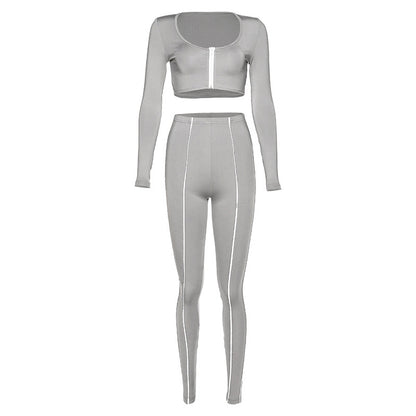 Reflective zipper cardigan suit